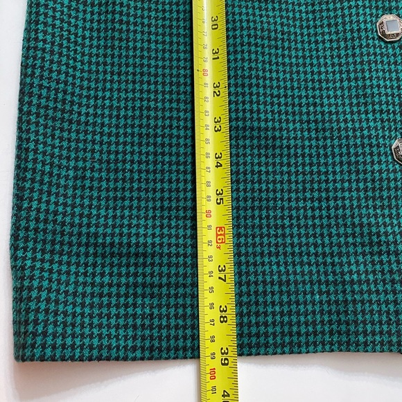Vintage Wool Dress Houndstooth Pattern Black Green Long Sleeve Tailored M - Picture 10 of 15